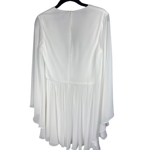 Mac Duggal Ieena Dress Angel Sleeves Plunging Neck Short Mini Bridal Flowy - Picture 5 of 11